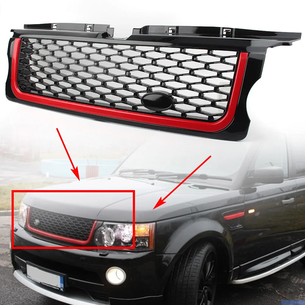 ABS Car Front Bumper Grille Mesh Grill For Land Rover Range Rover Sport RRS 2005 2006 2007 2008 2009 Black Frame Red Edge