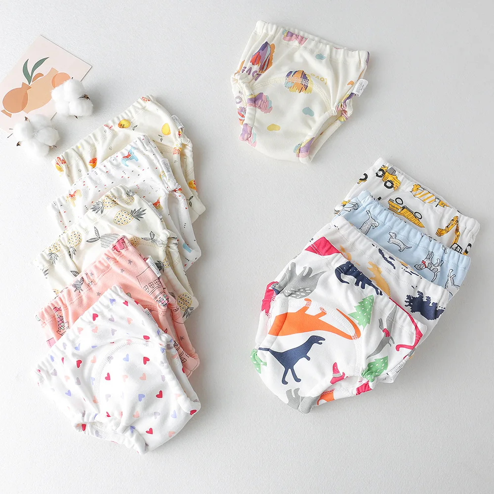 Baby Training Pants Todder Boy Girl Cartoon Muslin Cotton Underwear Cloth Panties Reusable Waterproof Potty Learning Diaper