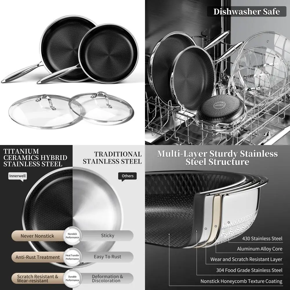 

10 & 12 Titanium Ceramic Nonstick Frying Pans with Lids - Safe Induction Cookware Set, PFOA/PFAS/PTFE Free