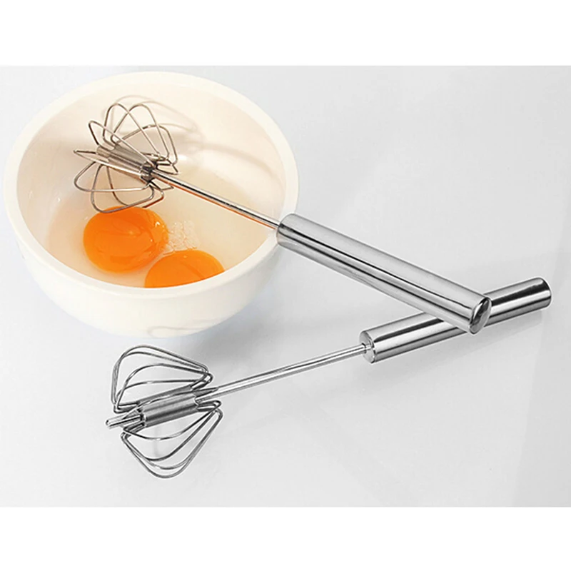 1Pc Eiklopper Semi-automatische Mixer Handleiding Zelf Draaiende Rvs Garde Ei Crème Roeren Keuken Gereedschap Hand blender