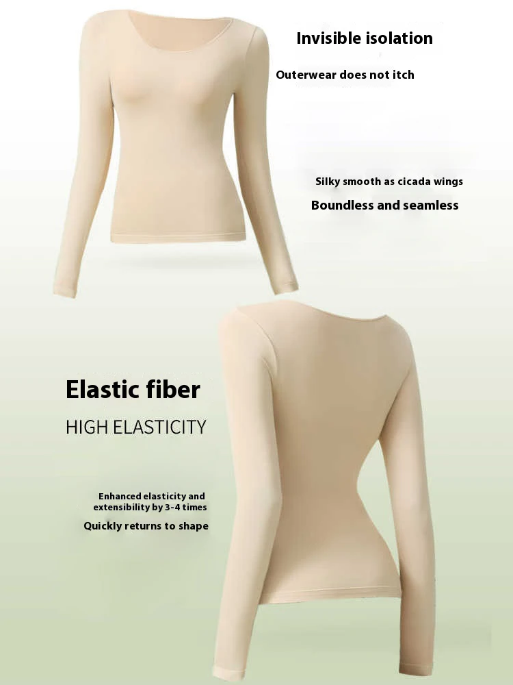 Ropa interior térmica para mujer, camisa de fondo para otoño e invierno, camiseta de manga larga, Top térmico fino, L-XL de piel térmica para mujer