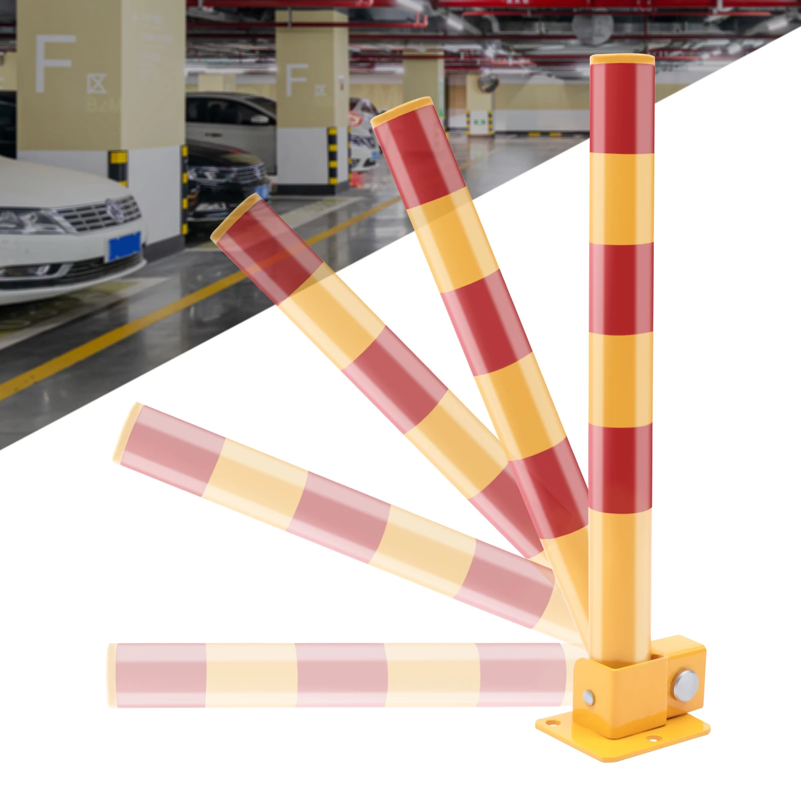 High-Strength Safety Bollard, Q195 Iron with Plastic Coating, Parking Protector with Locking Feature