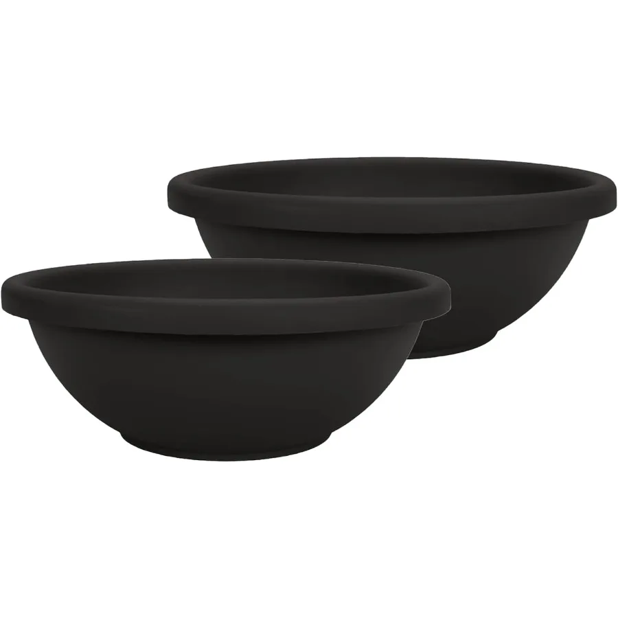 

The HC Companies 20 Inch Large Garden Bowl Planter - Shallow Plant Pot with Drainage Plug for Indoor Outdoor Flowers Herbs Blac