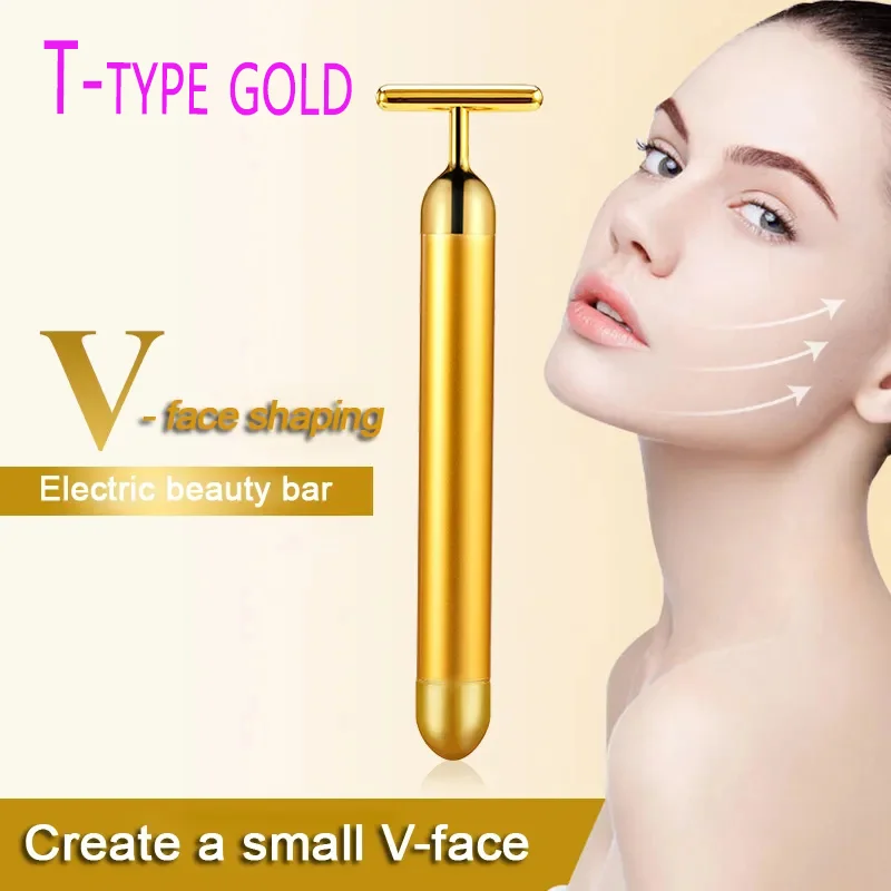 T-Shape 24k Energy Beauty Bar Vibrating Facial Roller Massager Face-lift Devices Skin Tightening Anti-wrinkle Massage Roller