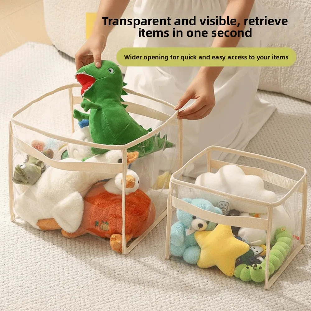 New PVC Doll Storage Basket with Handle Transparent Organizer Space Saving Large-capacity Storage Bucket Household Use