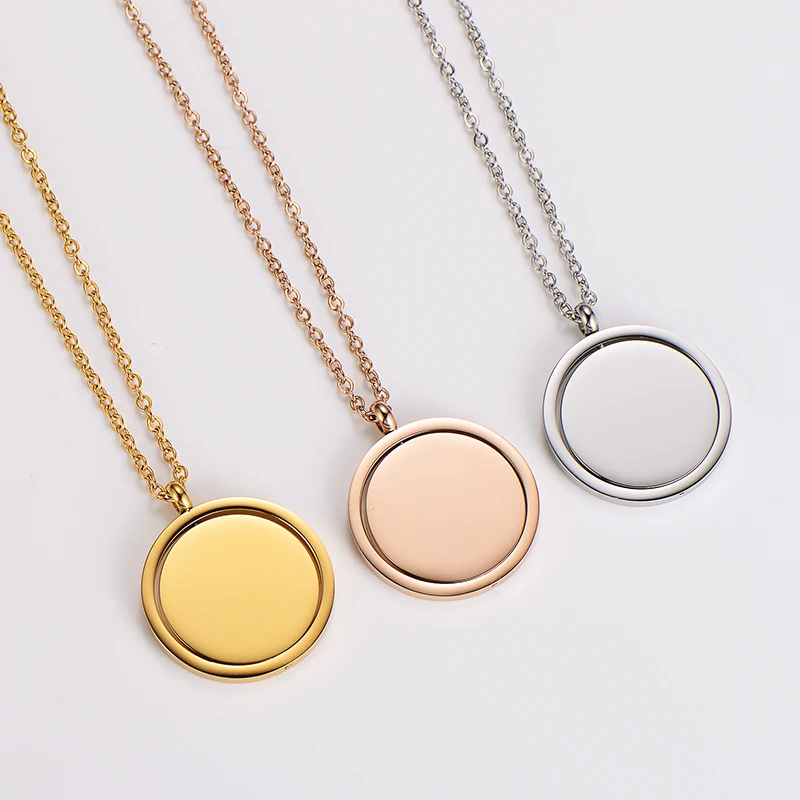 3Pcs Stainless Steel Rotatable Round Pendant Necklace Spinner Jewelry Gift 25mm Circular Necklaces DIY Jewelry Accessories