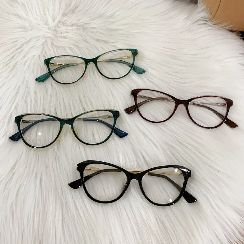 European and American fashion cat eye frame trend spring hinge flat mirror retro anti blue light glasses