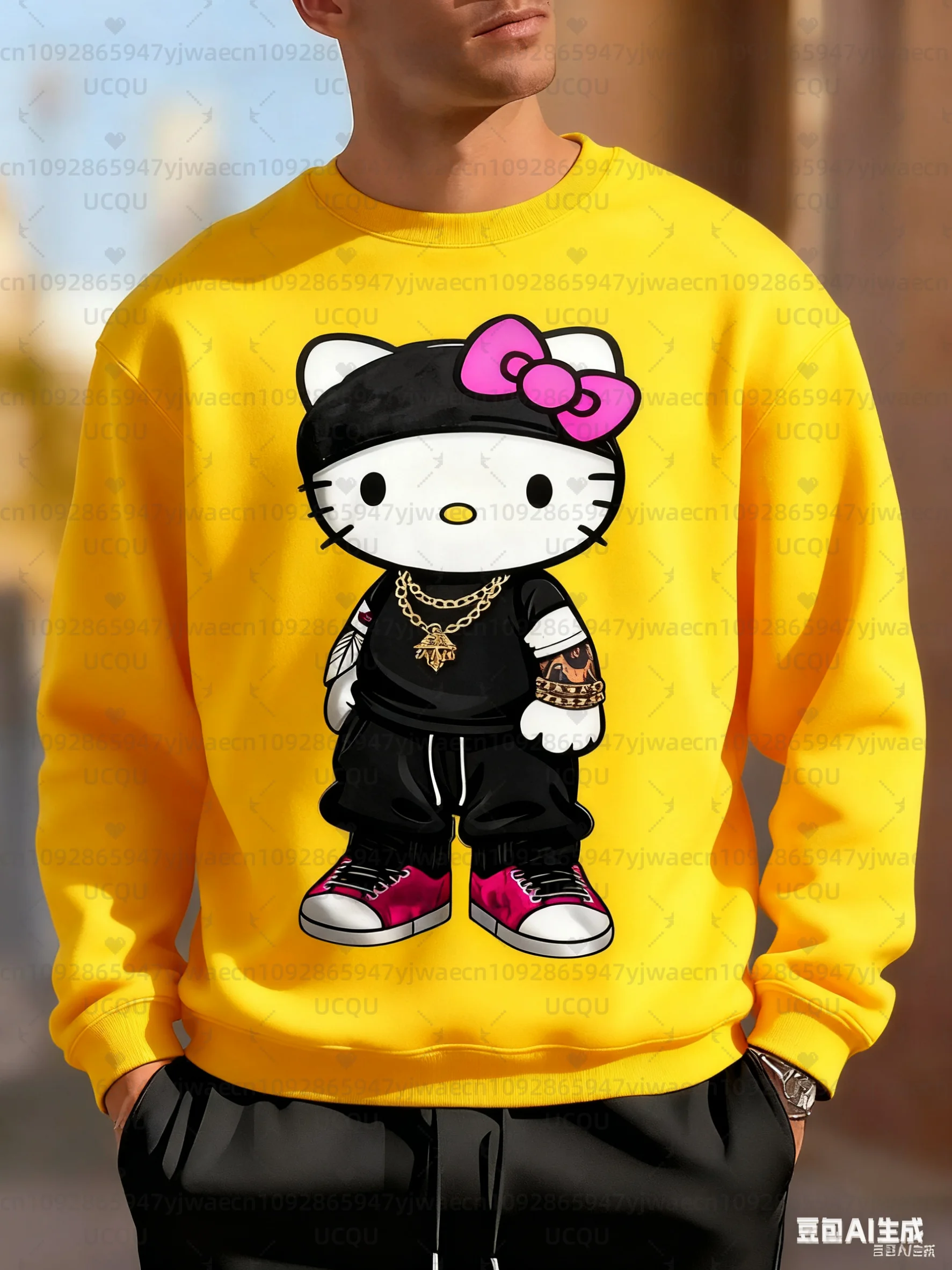 بلوفر رجالي أسود كاجوال للخريف والأنشطة الخارجية بلوفرات نسائية هالو كيتي Racing Graphic Sweatshirt Tops