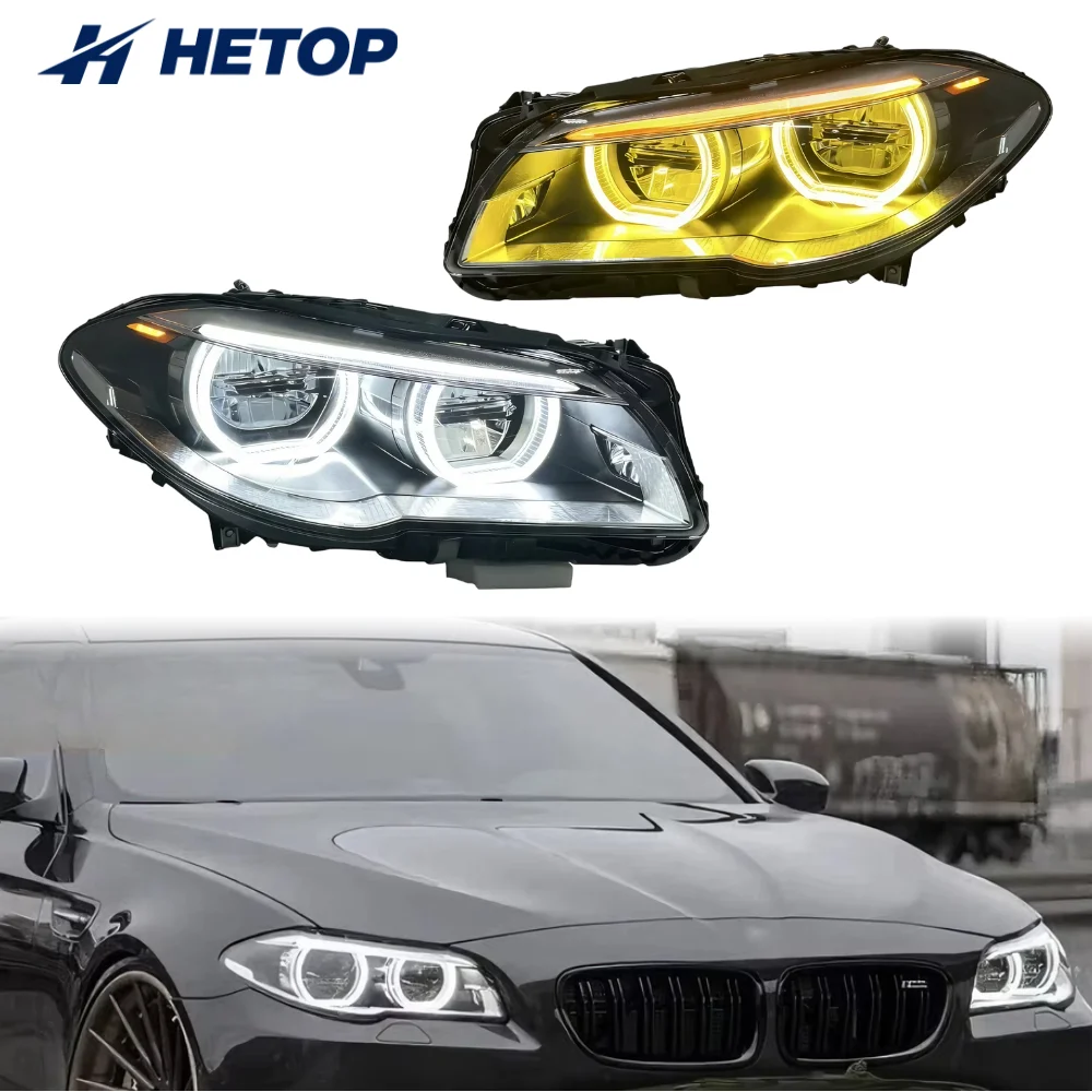 

HETOP F10 2010-2017 Двухцветные передние фары Ikon 5 Series с лазерными линзами (желтый/белый свет), светодиодные, Plug and Play, для BMW