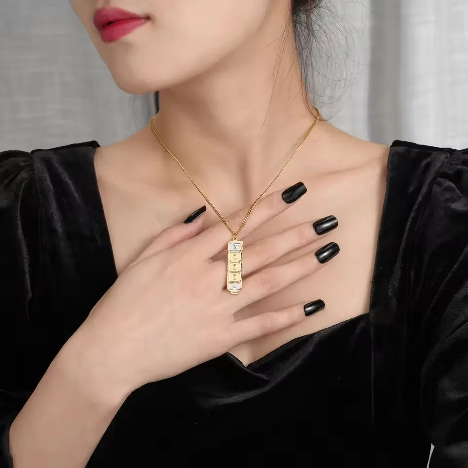 

Cuban Chain Two Tone Jewelry For Female Personalized 3D Double Gold Plated Pendant Stainless Steel Custom Nameplate Necklace