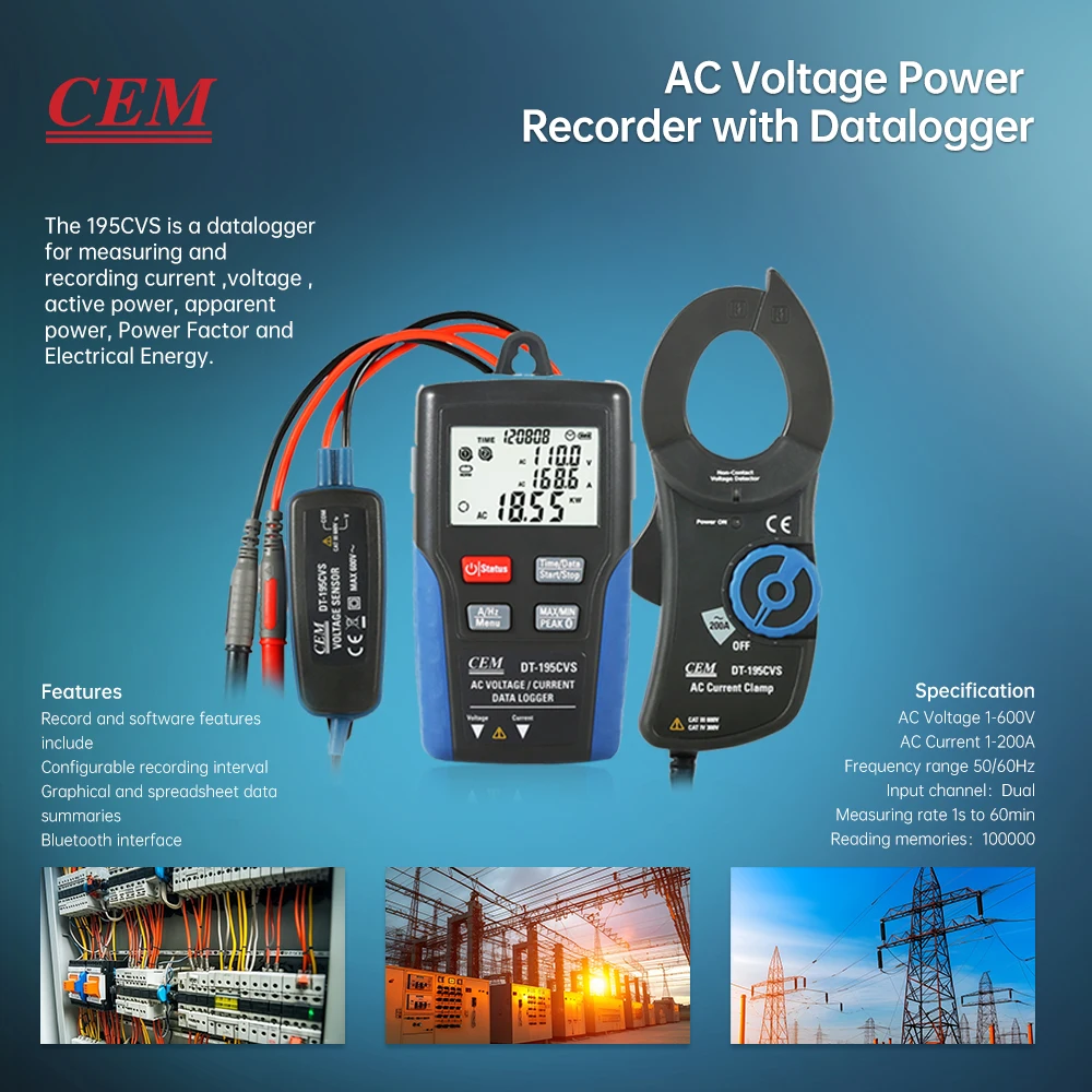 CEM Datalogger For Measuring And Recording Current Voltage, Active Power, Apparent Power , Power Factor And Electrical Energy