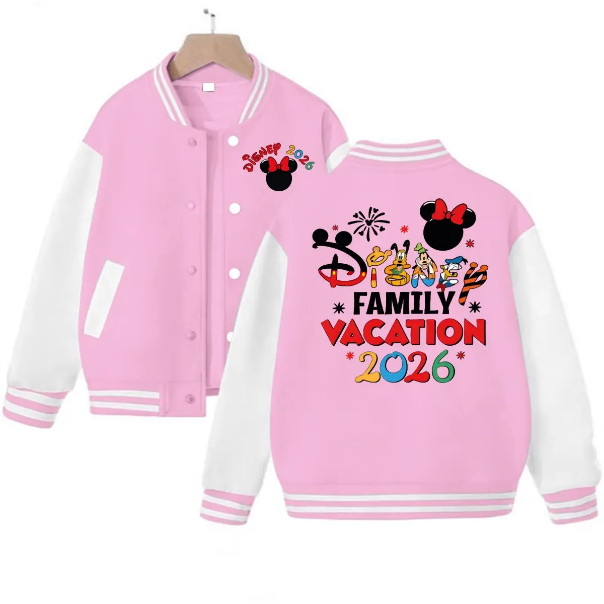 

Fun Disney Family Vacation 2026 Jackets Adult Kids Matching Outerwear Cartoon Mickey Mouse Baseball Uniform Women Men Jacket