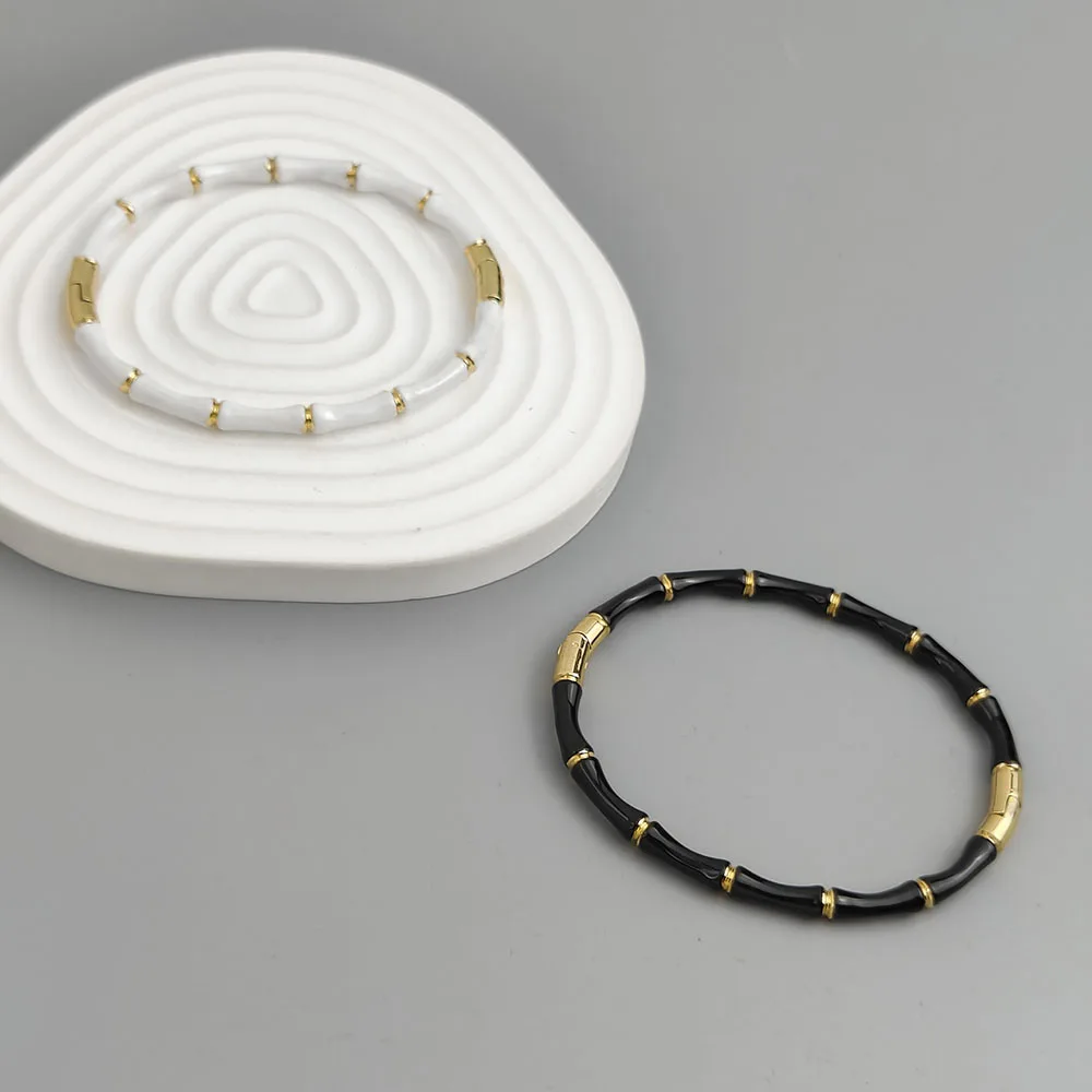 

Simple bamboo joint enamel O-shaped stainless steel women's bracelet, waterproof and rust-free bracelet, worn by couples