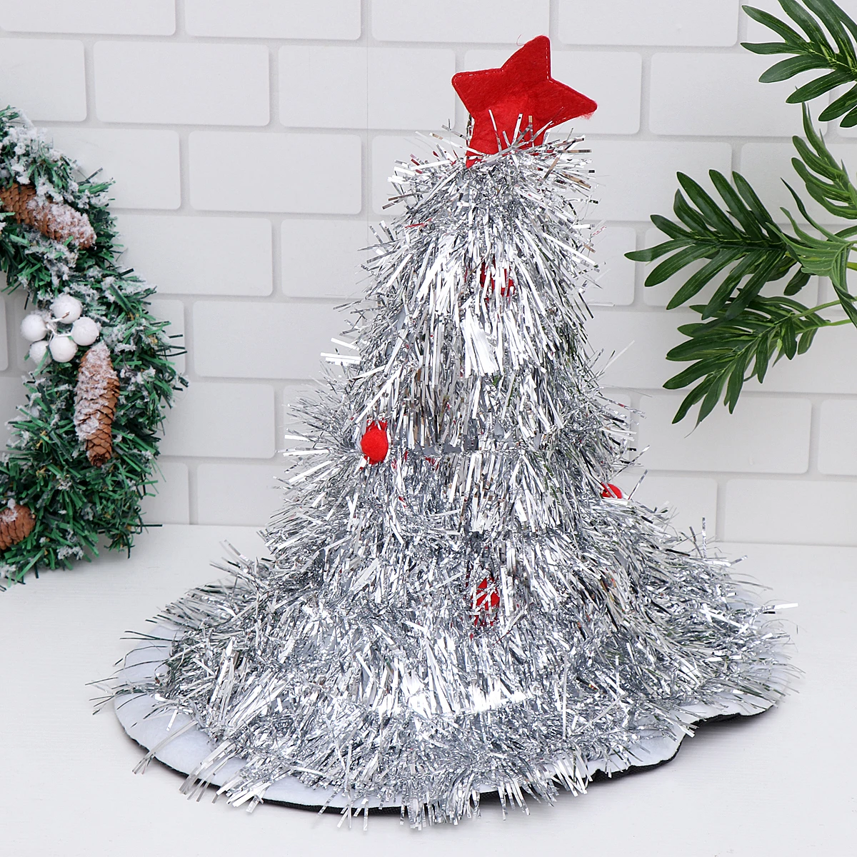 

Christmas Tree Hat Props Decorations Costume Headband Winter Xmas Hats Topper Silver Hair Accessories