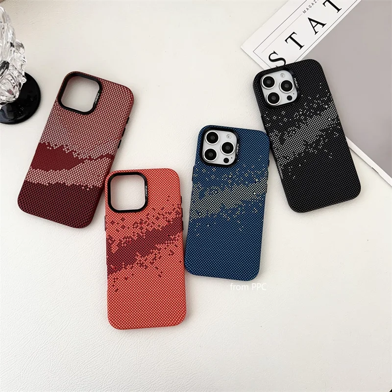 별이 빛나는 하늘 격자 무늬 도트 맥세이프 후면 커버, 아이폰 15, 14, 숨겨진 자석 쉘, 블랙 프레임 카메라, 럭셔리 카카사스, 16 프로 맥스 케이스