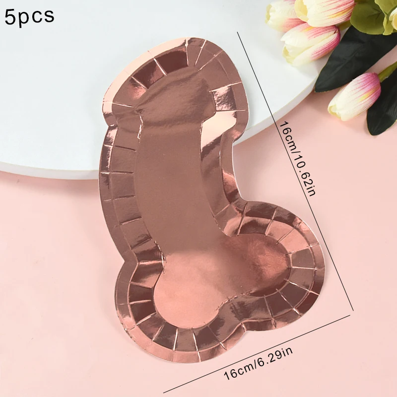 Bachelorette Party Decoration Rose Gold Penis Food Tray Hen Night Team Bride Party Dinner Plate Nude Dick Tableware 16cm 5Pcs view 4