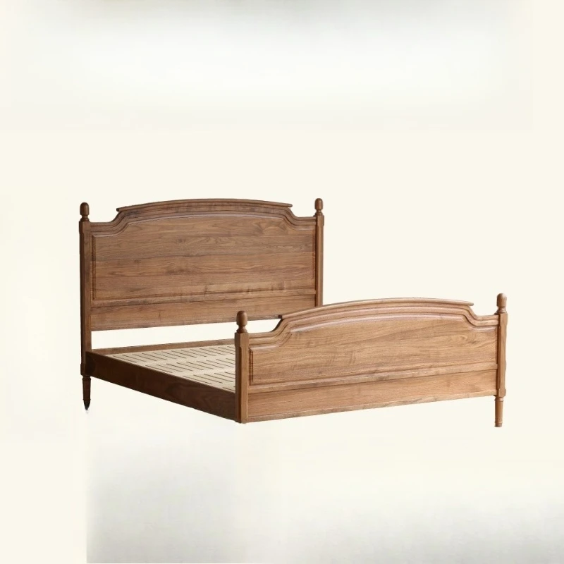 

American black walnut solid wood bed, French retro double bed furniture