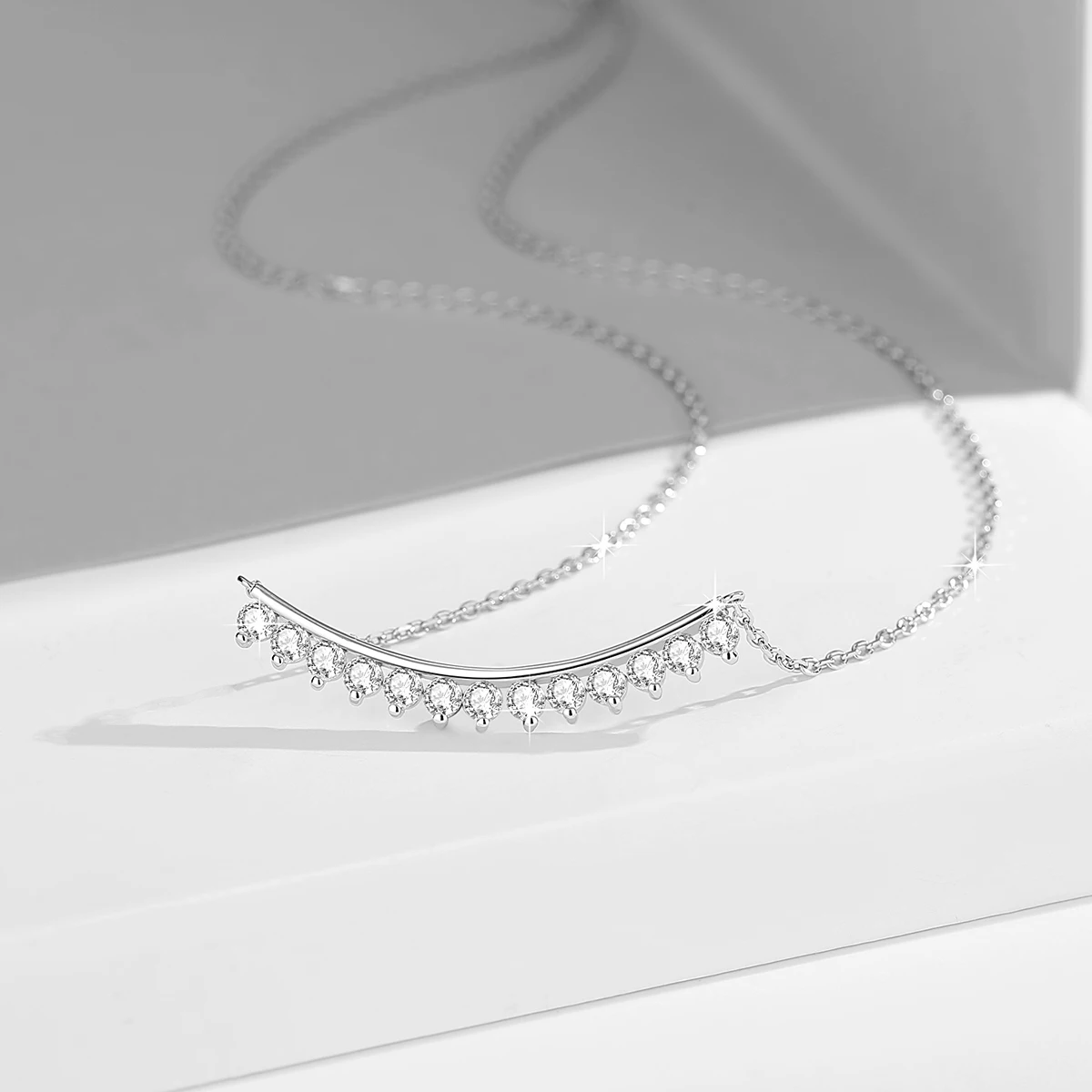 1.3CT Moissanite Smile Necklace 925 Sterling Silver Curved Bar Pendant 3mm 0.1ct Stone  Adjustable Chain for Women Jewelry 