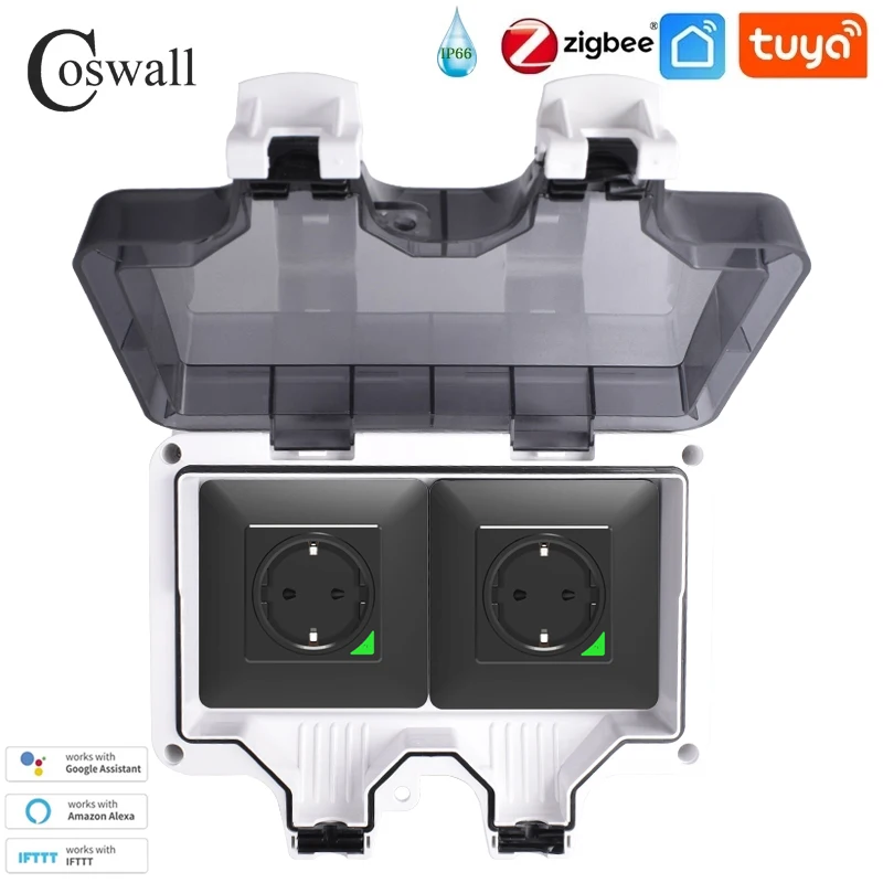 Coswall Tuya Zigbee / WIFI IP66 Waterdicht EU FR UK Universele stopcontacttijdschakelaar Programmeerbaar met stroombewakingsfunctie