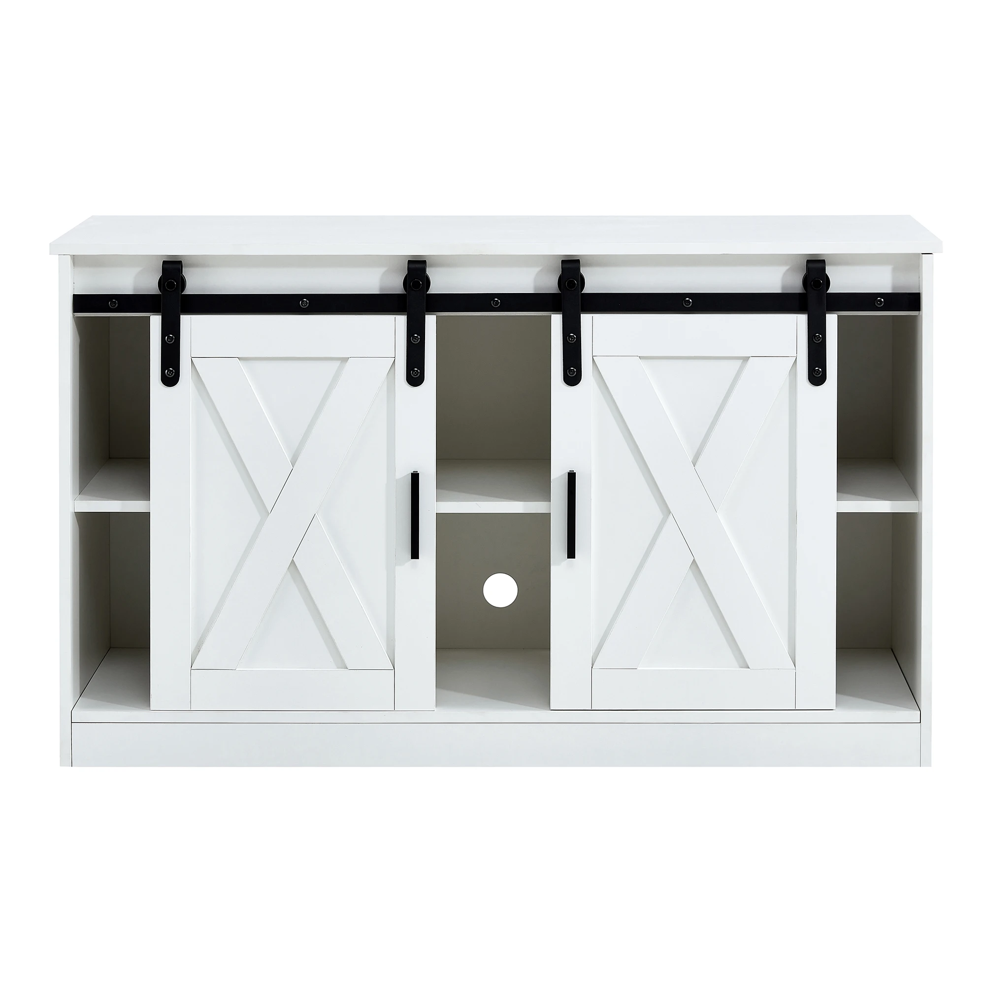 

White decorative wooden TV / storage cabinet with two sliding barn doors, available for bedroom, living room,corridor.