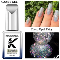 KODIES GEL Disco Opal Glitter Nail Base Gel Nail Polish 15ml UV Sparkle Shimmer Gel Base Top Coat Holographic Aurora Gel Varnish