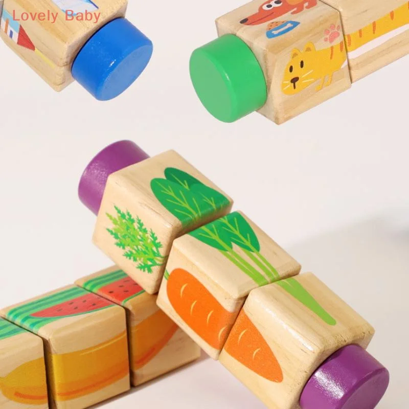 【BS】1 قطعة ألعاب الإدراك على شكل لون الحيوان ثلاثية الأبعاد ألغاز خشبية دوارة لغز اللبنات لعبة التعليم المبكر للأطفال