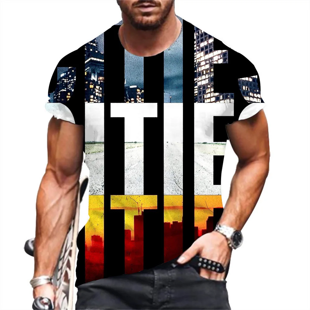 Homens e mulheres 3D impressão padrão carta t-shirt, roupas em tamanhos grandes, streetwear, casual, extragrande, moda verão, novo, 4 estações, S-7XL