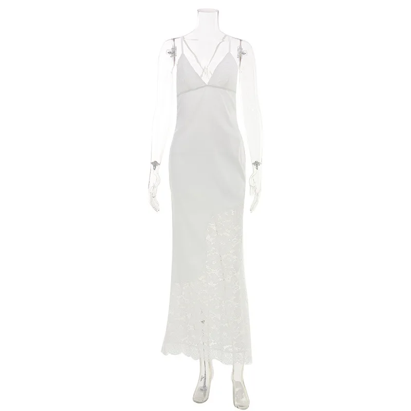 Tsiisd Women's Lace Backless Maxi Dress Lace-Up Patchwork Fashion Elegant Party Evening Gala Dress Female Camisole Dress 2026 view 6