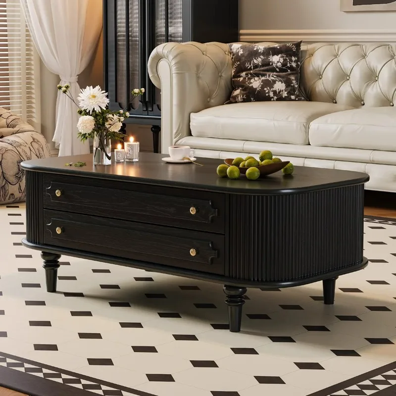 Yjq French retro solid wood coffee table living room home tea table medieval sofa edge few pure solid wood