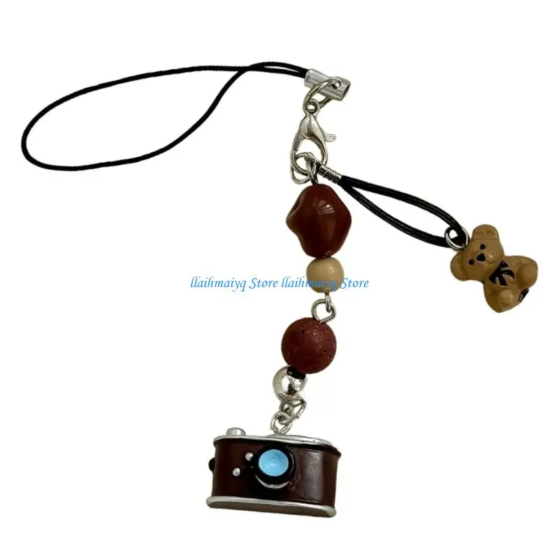 573B Unique Camera Beaded Keychain Phone Strap Blet Accessory Trendy Alloy Design
