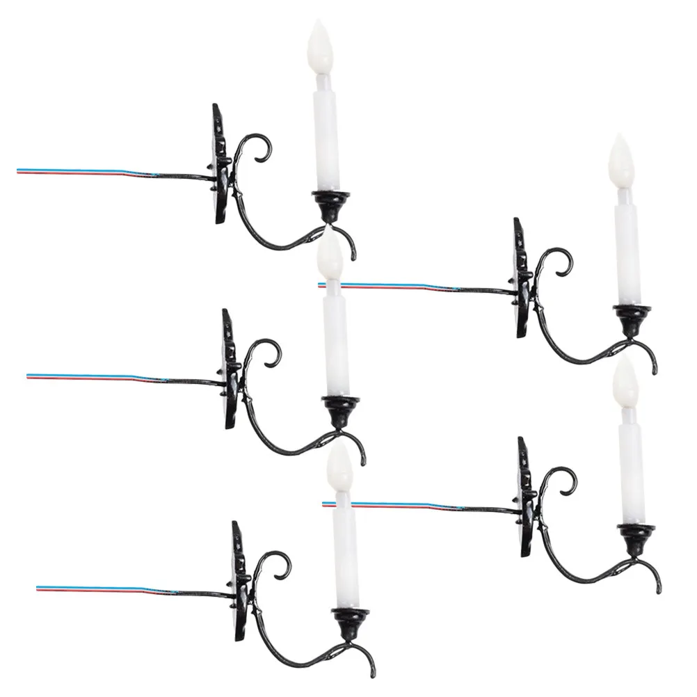 

5Pcs Mini Wall Lamp Stainless Steel ABS Mini House Lighting Decoration Sand Table DIY Miniature Garden Scene Tiny Wall Lamp