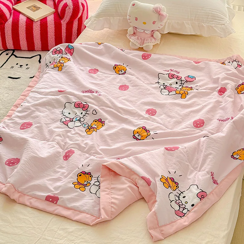 Sanrio Hello Kitty Summer Kids Cool Quilt Kawaii Kuromi Cinnamoroll Home Air Conditioning Quilt Cute Cartoon Cotton Thin Quilt