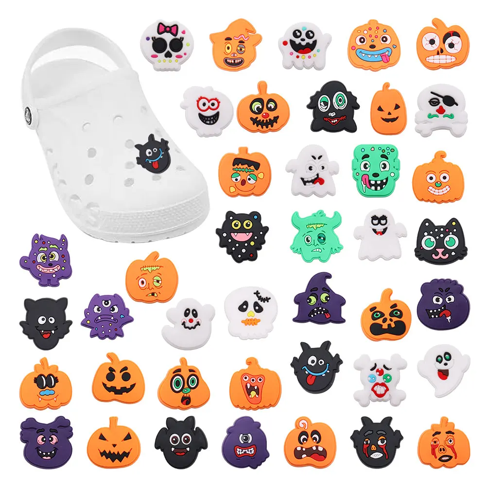 New Arrival 1pcs PVC Shoe Charms Halloween Funny Pumpkin Monster Ghost Accessories Shoe Buckles Decoration Fit Kids X-mas Gift