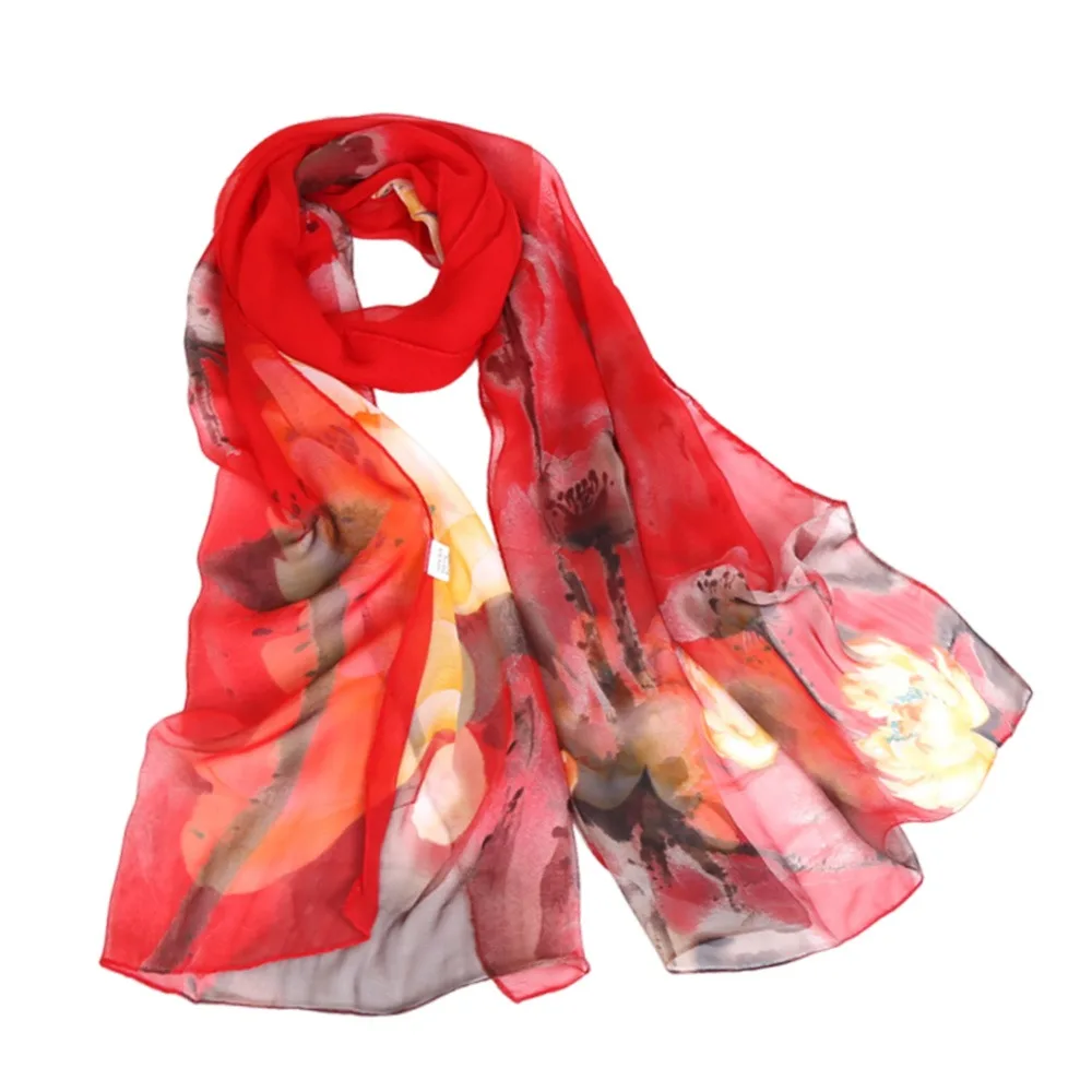 

Summer Embroidered Silk Scarf Breathable Smooth Long Wraps Chiffon Sun-Resistant Sunscreen Hijab for Women
