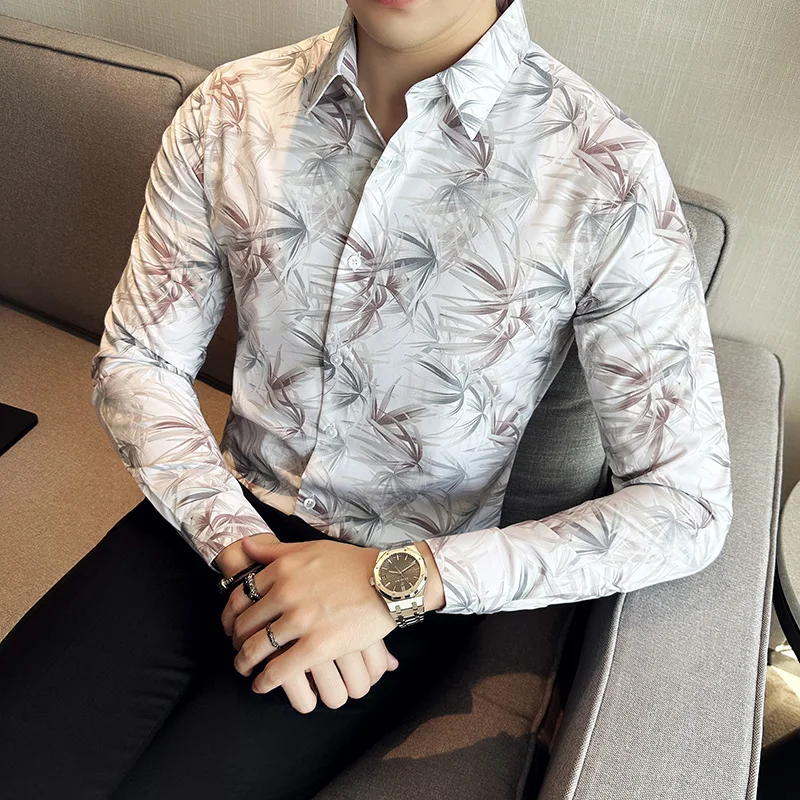 

2023-New Men's Fashion Business British Gentleman Handsome Korean Version of Everything Printed Business Social Style Shirt