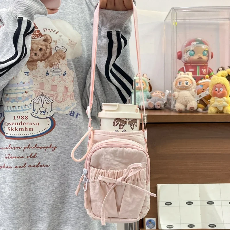 Summer New Model Mobile Phone Crossbody Bag Casual Water Bottle Bucket Shaped Bag Japanese Style Bow Single Shoulder Bag