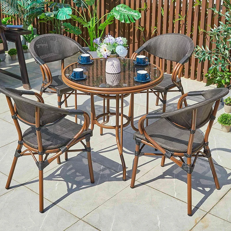 Factory Price Bistro Tables And Chairs Set Hotel Restaurant Coffee Shop Dining Table Set Aluminum Patio Garden Outdoor Furniture