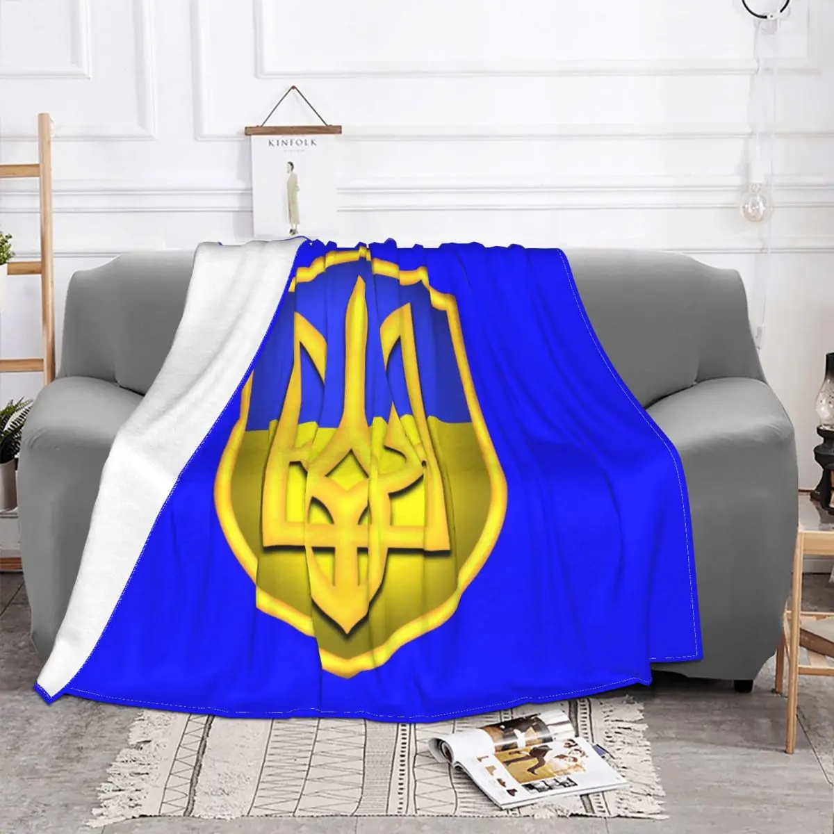 Ultra-Soft Fleece Ukraine Tryzub Flag Ukrainian Shield Throw Blanket Warm Flannel Ukraina Proud Blankets for Home Couch Quilt