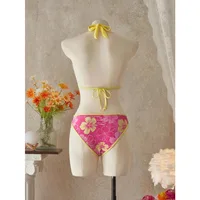 Elegant Floral Color Block Swimsuit Women Triangle Halter High-Waist Bikini Set Cover Up Skirt 2026 New Micro Bikini Three-Piece - Image 4