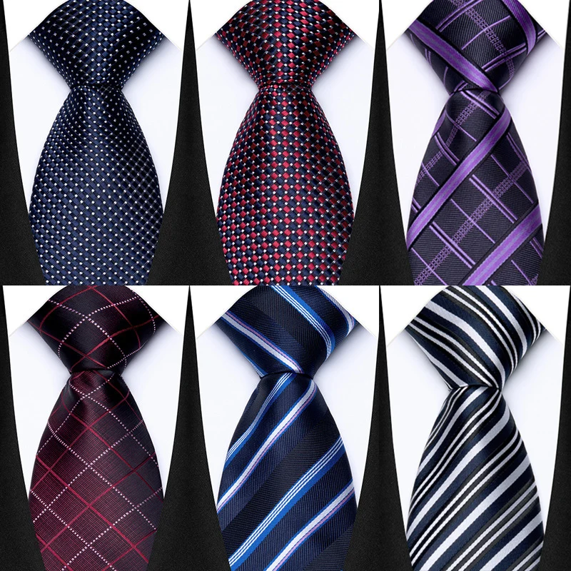 

New Men's Tie 8CM Neckties for Man Classic Jacquard Woven Stripes Dot Solid Dark Red Color Neck Ties Neckwear for Man Formal