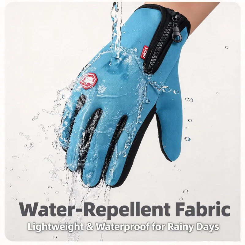 Autumn Winter Touchscreen Gloves, Water-Repellent Windproof Anti-Slip Zipper Gloves for Cycling, Hiking, Driving, Skiing