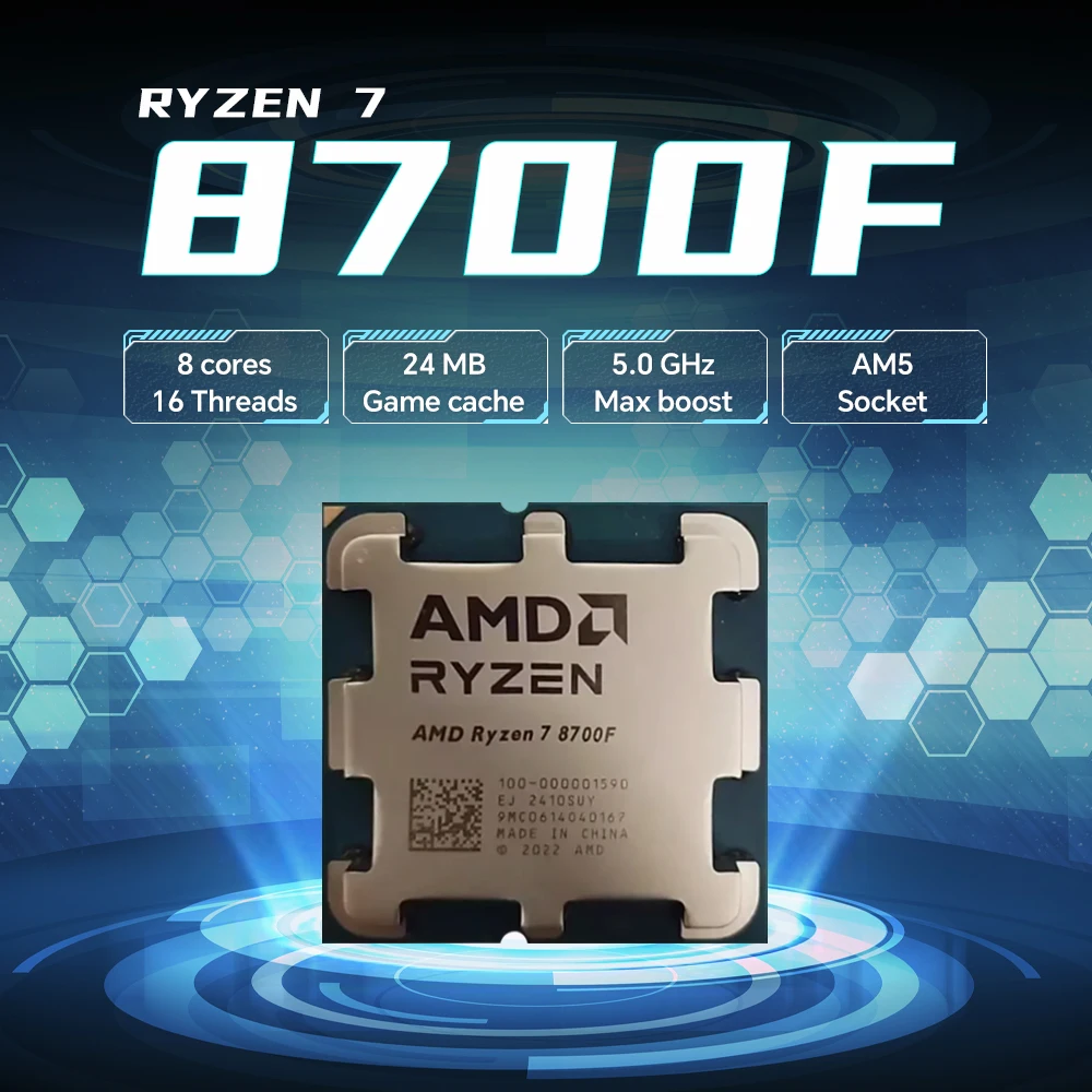 AMD Ryzen 7 8700F 65W 4NM L3=16M 4.1GHz 8-Core 16-Thread Gaming Processor NEW R7 8700F DDR5 Socket AM5 but without fan