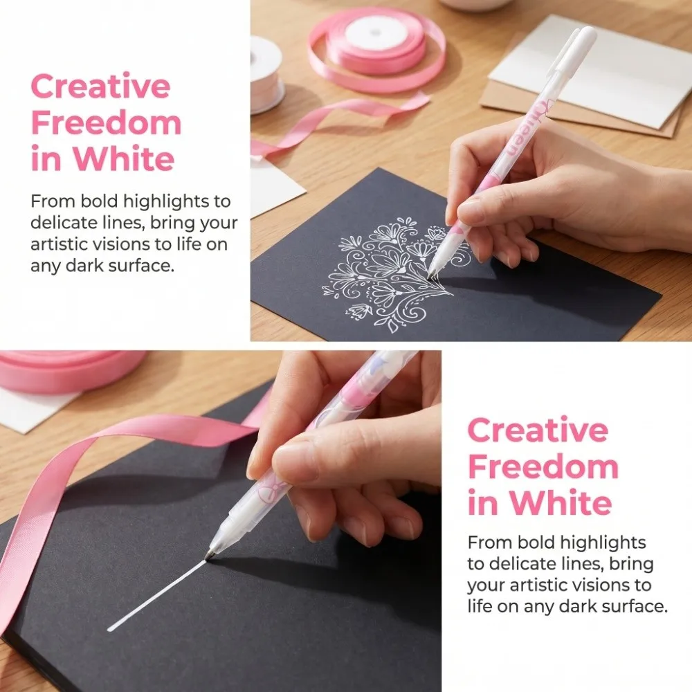 4PCS 6.1 inch White Highlight Pen White Pigment Ink Precise Nib Fine Liner Marker Single Pack Sales Art Highlighting Pen