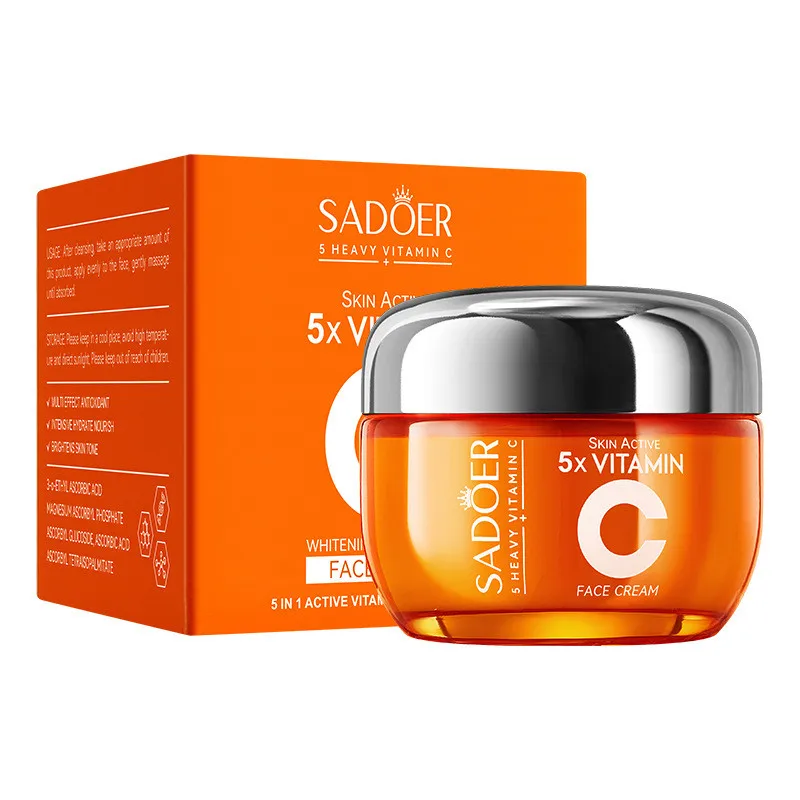 SADOER 5x Crema reafirmante blanqueadora con vitamina C para el cuidado de la piel hidratante antiarrugas 50g
