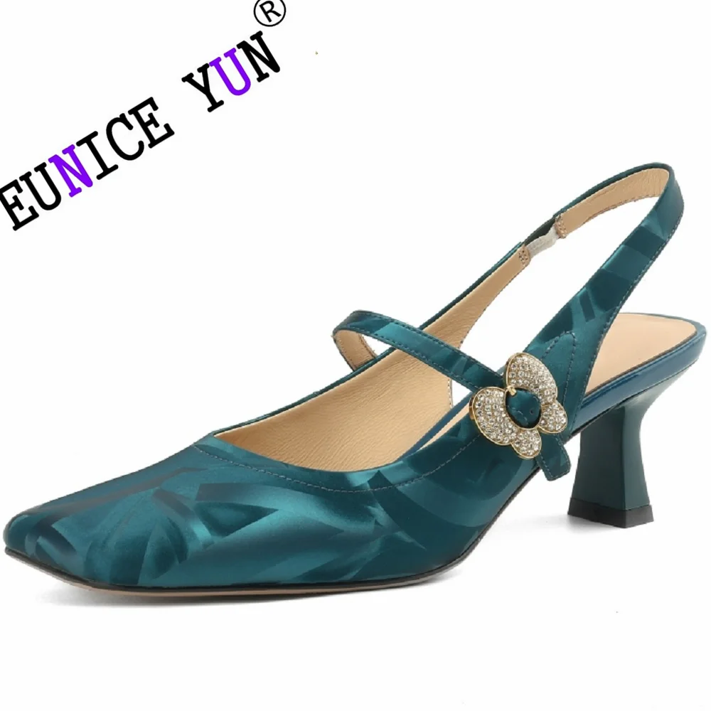 

【EUNICE YUN】Summer Sandals Women Brand Genuine Leather Shoes for Cover Toe Butterfly decorative buckle Slingback Shoes 33-43