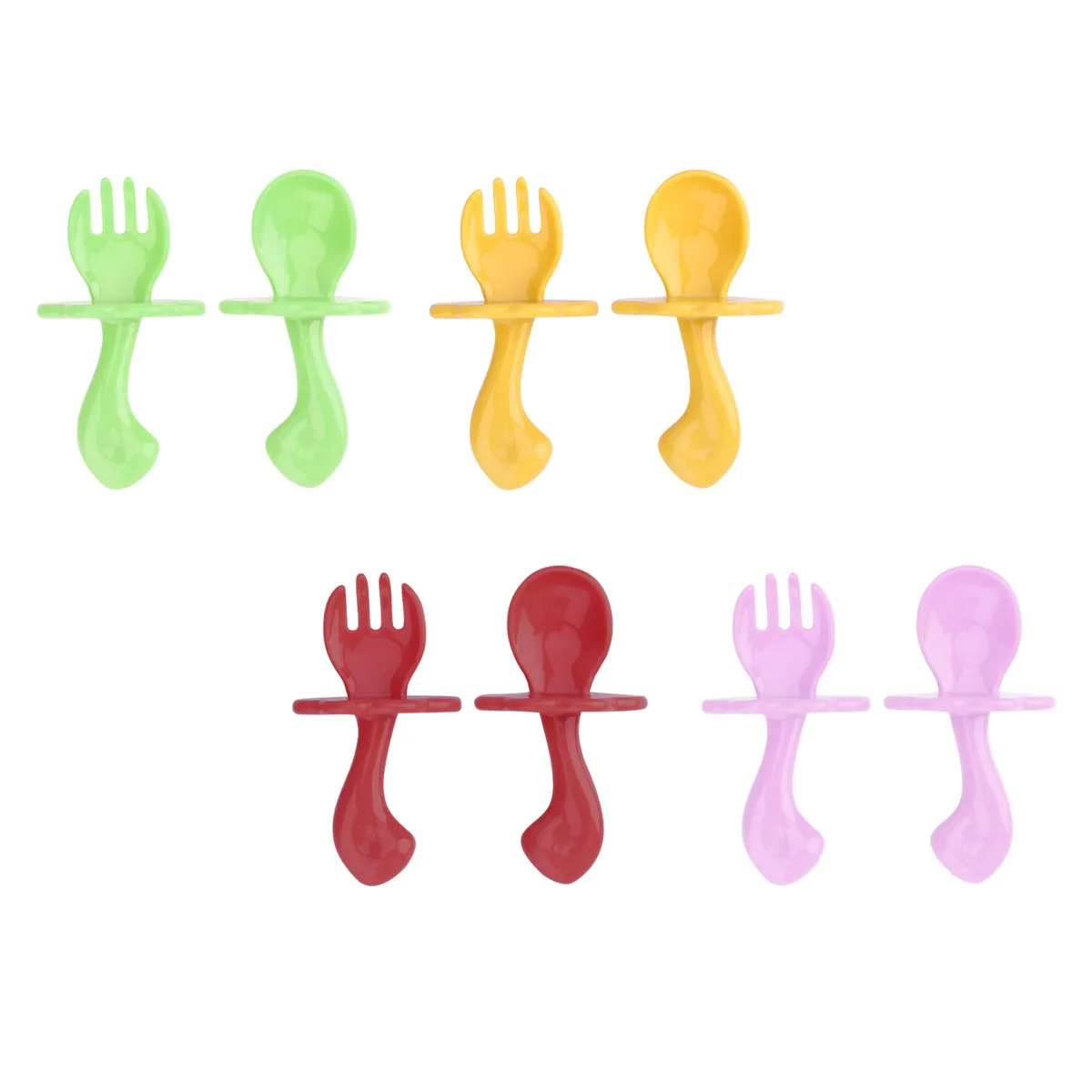 

4 set Baby Eating Training Spoon Fork Set Ergonomic Safe Spork For Infants Durable Portable Tableware Random Color