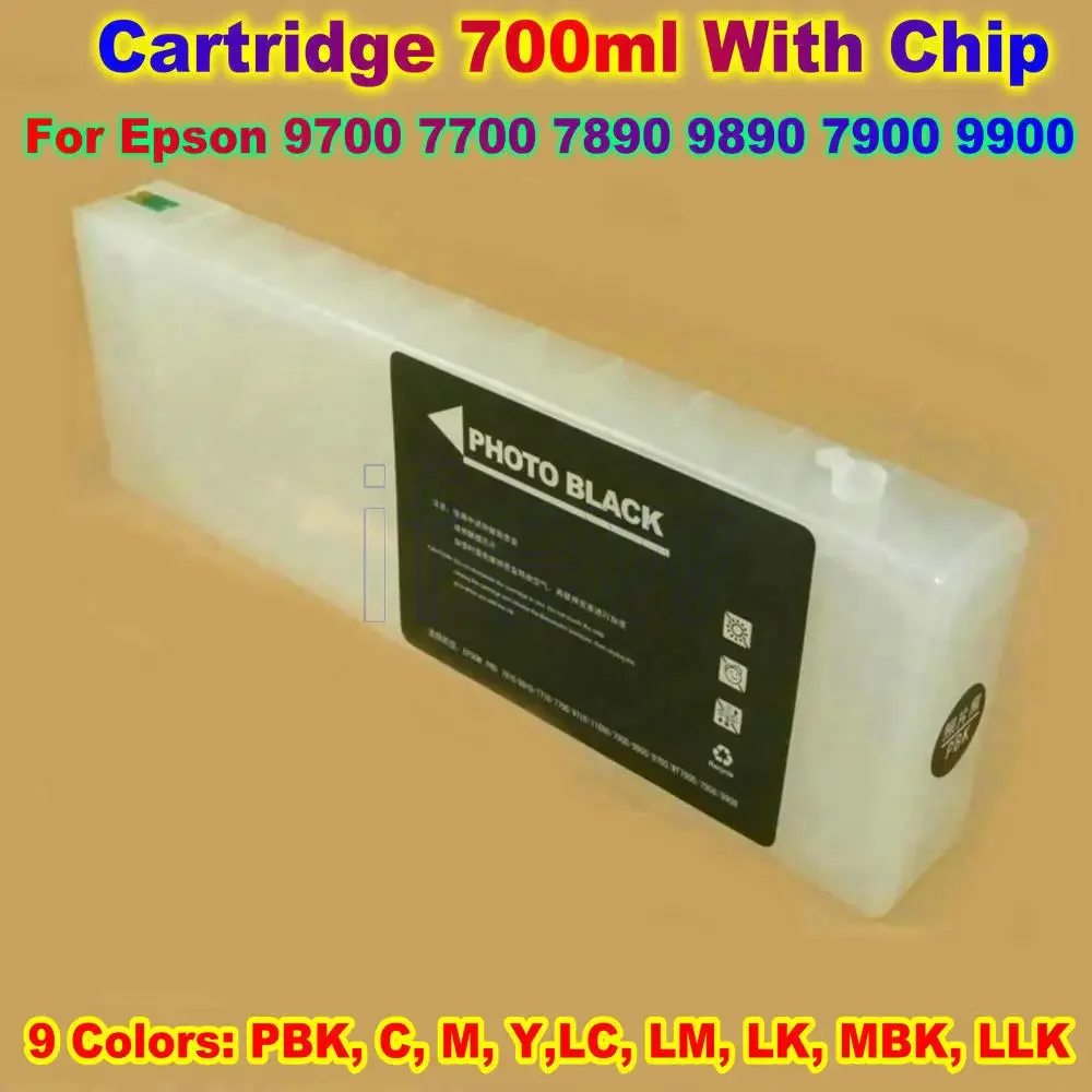 7890 Refill Ink Cartridge 9890 Refillable Printer Cartridges For Epson 7890 9890 7908 Inkjet Ink Cartridge 700ml With Chip 9 pcs