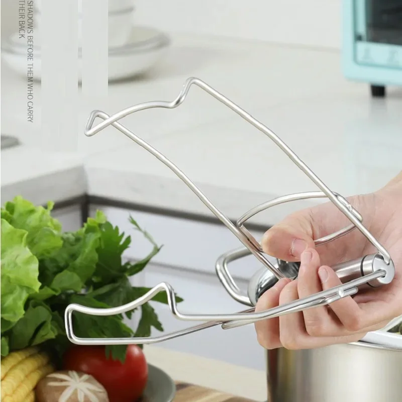 رافع لوحة عالمي من الفولاذ المقاوم للصدأ ، مشبك طبق ساخن قابل للطي ، ملقط أطباق ، مشابك أوعية ، قابض مقلاة للمطبخ #4