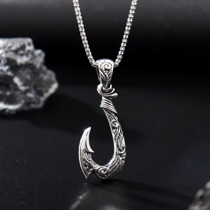 

1-piece silver-toned fishing hook pendant necklace, featuring exquisite tribal engraving patterns. It is perfect for gift-giving to fishing enthusiasts, surfers, or can add rugged oceanic style elements to any outfit.