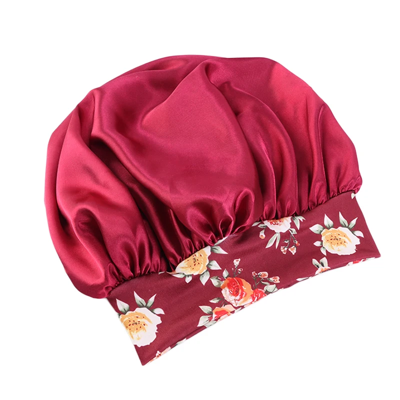 Damen Haube aus seidigem Satin für dickes Haar, Schlafhaube mit elastischem Band, afrikanische Kopfbedeckung, Blumen-Turban, Chemio-Kappen – Detail 3